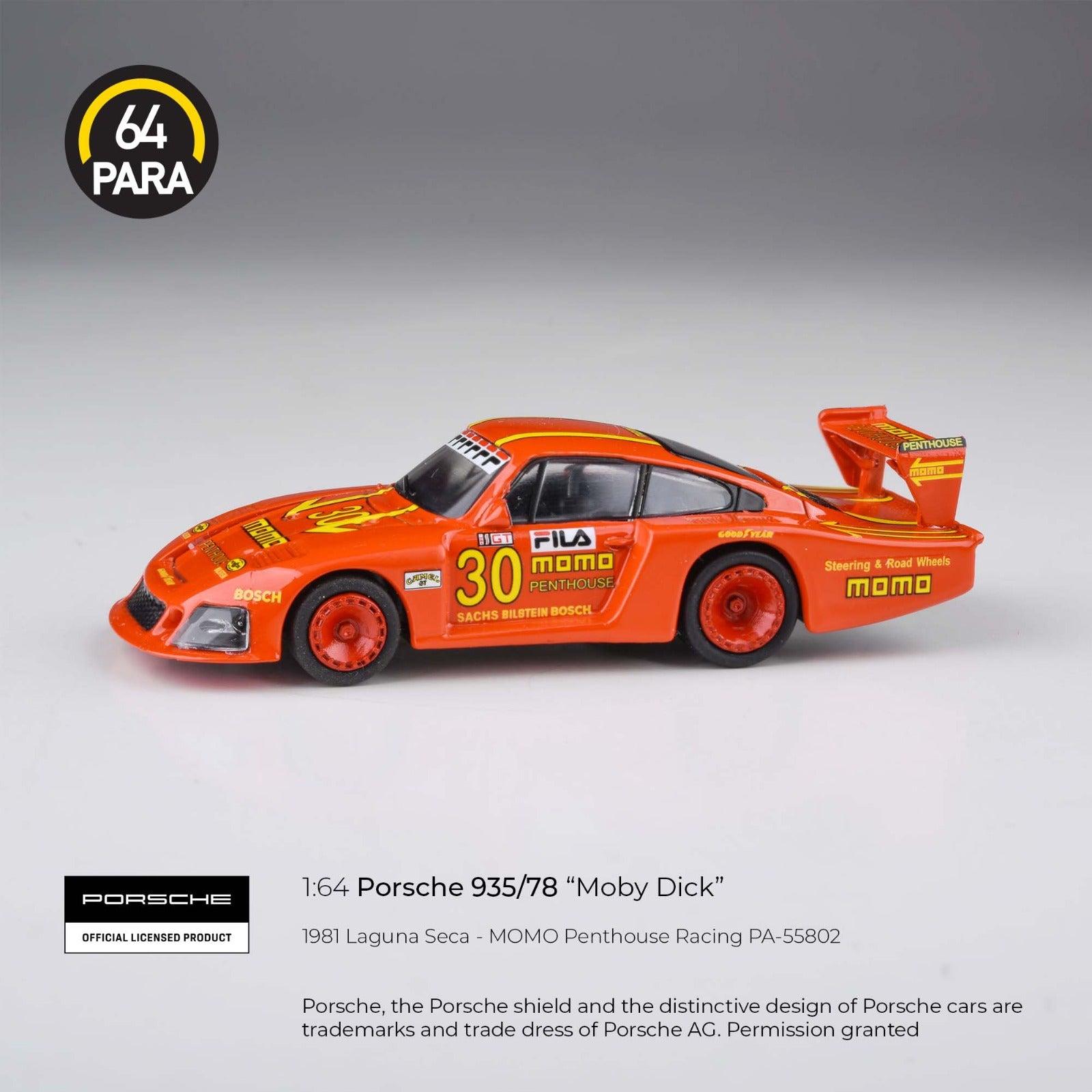 PARA64 Porsche 935/78 “Moby Dick” MOMO Penthouse Racing 1981 Laguna Seca 1:64 Scale Diecast Metal Toy Car