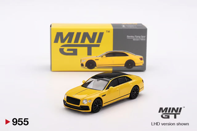 Mini GT Bentley Flying Spur Monaco Yellow Diecast Metal Toy Car – 1:64 Scale Premium Collector Model